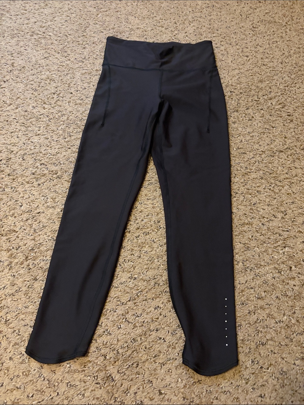 Athleta Black High-Rise Performance Leggings with Ankle Reflective Dots